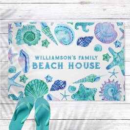 Family Beach House Blue Summer Sea Shells Deurmat