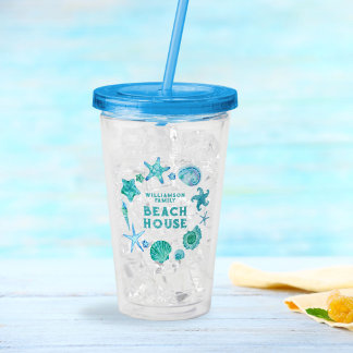Family Beach House Coastal Blue Seashells Acryl Drinkbeker