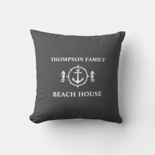 Family Beach House Seahorse Nautical Anchor Grey Kussen