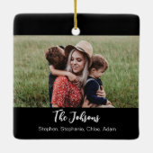 Family Black White Script Photo Keramisch Ornament (Achterkant)