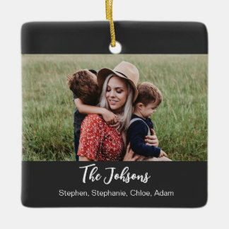 Family Black White Script Photo Keramisch Ornament
