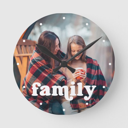 Family | Boho Text Overlay with your Photo Ronde Klok (Voorkant)