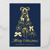 Family Bows Tree Blue Christmas Gold Foil Kaart (Voorkant)