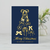 Family Bows Tree Blue Christmas Gold Foil Kaart (Staand Voorkant)