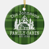 Family Cabin Groen geruite Thema Naam Gepersonalis Keramisch Ornament (Voorkant)