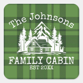 Family Cabin Groen geruite Thema Naam Gepersonalis Vierkante Sticker