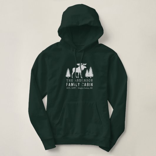 Family Cabin Rustic Moose Pine Trees Silhouette Hoodie (Design voorkant)