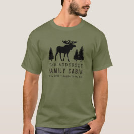 Family Cabin Rustic Silhouette Moose Pine Trees T-shirt
