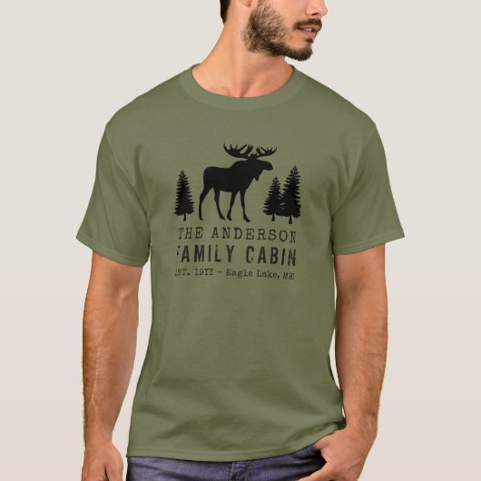 Family Cabin Rustic Silhouette Moose Pine Trees T-shirt (Voorkant)
