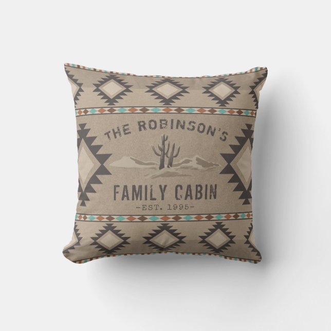 Family Cabin Rustic Southwest Native Tribal Cactus Buitenkussen (Voorkant)