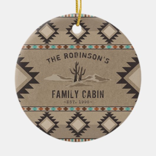 Family Cabin Rustic Southwest Native Tribal Cactus Keramisch Ornament (Voorkant)