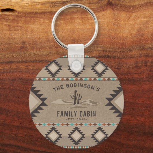 Family Cabin Rustic Southwest Native Tribal Cactus Sleutelhanger (Voorkant)