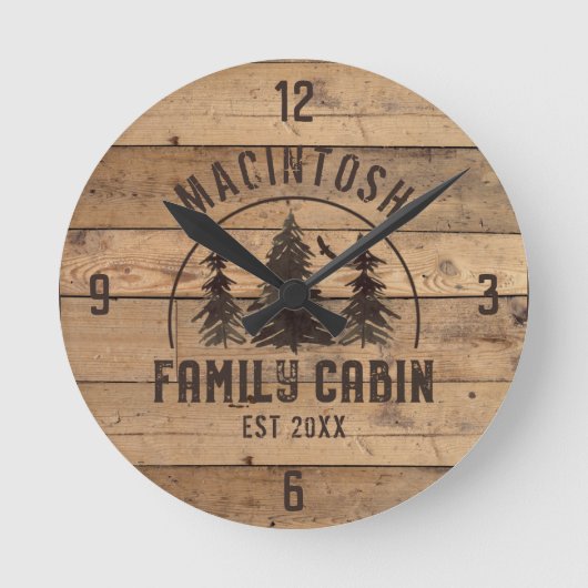 Family Cabin Rustic Wood - Aangepast Ronde Klok (Voorkant)