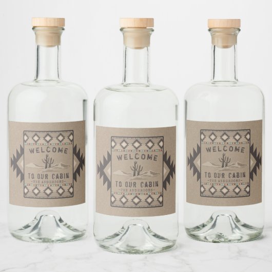 Family Cabin Southwest Native Tribal Cactus Labels Likeurfles Etiket (Flessen)