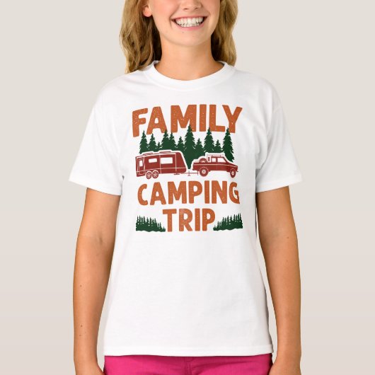 Family Camping Trip Caravan Rv Trailer T-shirt (Voorkant)