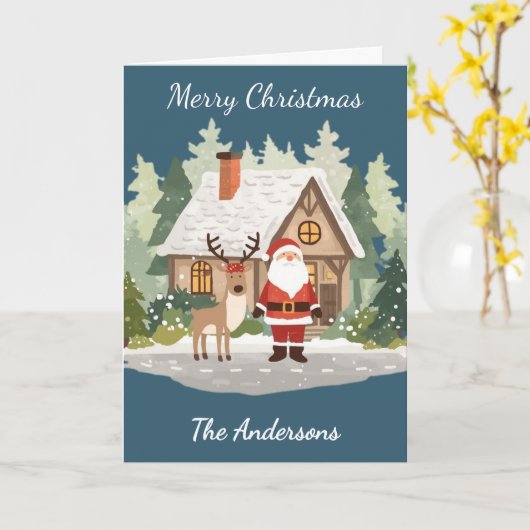 Family Christmas Card - Santa & Reindeer Kaart (Gele Bloem)