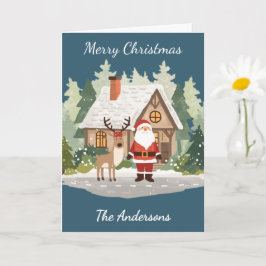 Family Christmas Card - Santa & Reindeer Kaart