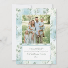Family Christmas Card – Watercolor Eucalyptus Feestdagenkaart