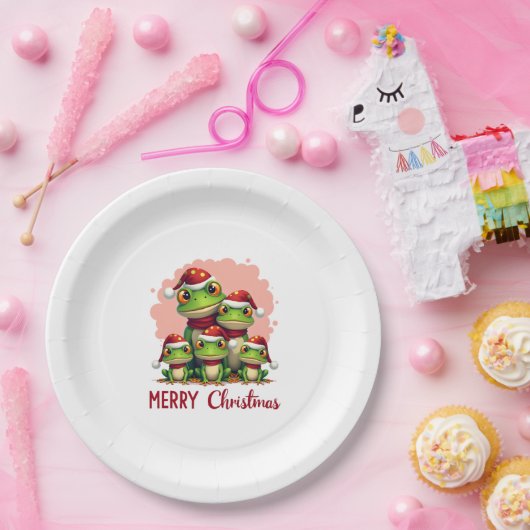 Family christmas frogs (3) papieren bordje (Feest)