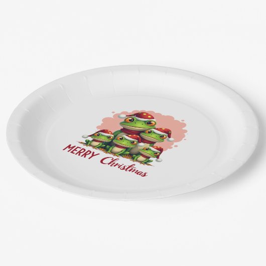 Family christmas frogs (3) papieren bordje (Gekanteld)