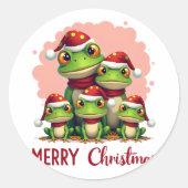 Family christmas frogs (3) ronde sticker (Voorkant)
