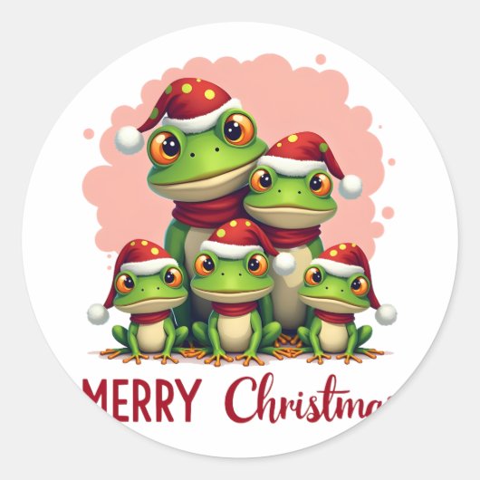 Family christmas frogs (3) ronde sticker (Voorkant)