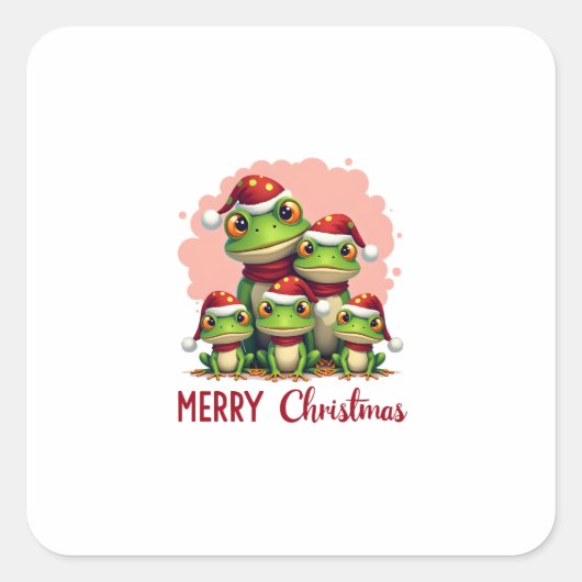 Family christmas frogs (3) vierkante sticker (Voorkant)