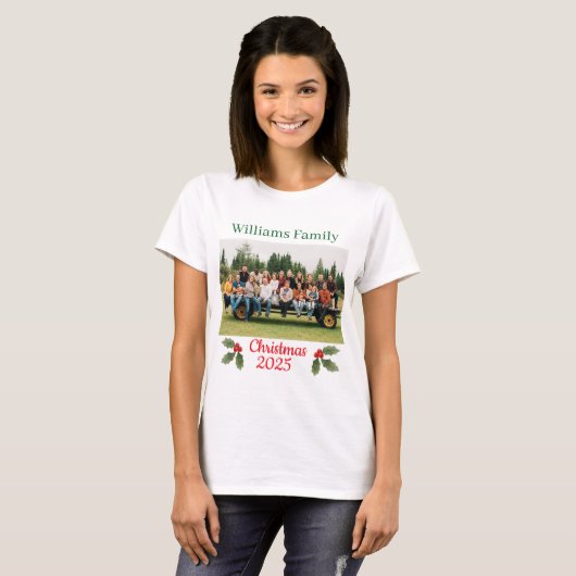 Family Christmas Personalize Name & Photo T-shirt (Voorkant volledig)
