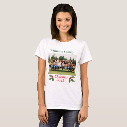 Family Christmas Personalize Name & Photo T-shirt (Voorkant volledig)