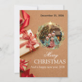 Family Christmas Photo Card 2026 | Red Gift Design Save The Date (Voorkant)