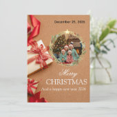 Family Christmas Photo Card 2026 | Red Gift Design Save The Date (Staand voorkant)