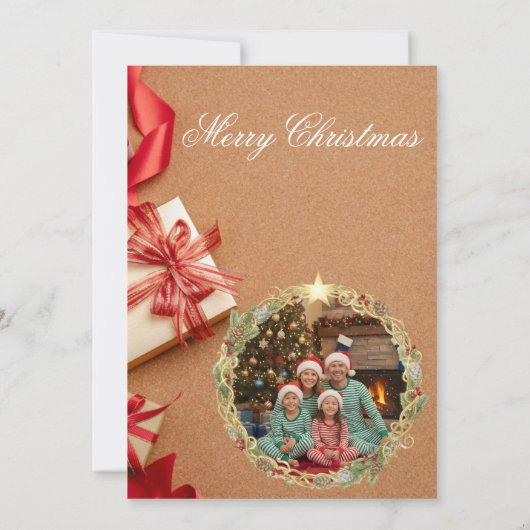 Family Christmas Photo Card 2026 | Red Gift Design Save The Date (Achterkant)