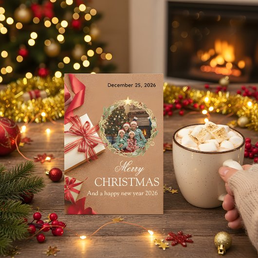 Family Christmas Photo Card 2026 | Red Gift Design Save The Date