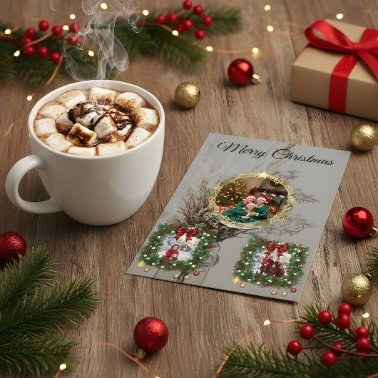 Family Christmas Photo Collage Card Bedankkaart