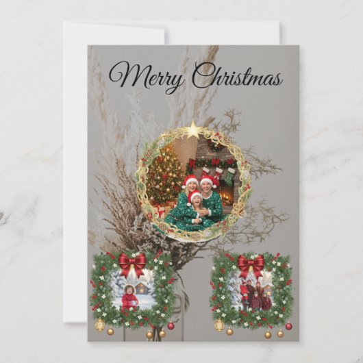 Family Christmas Photo Collage Card Bedankkaart (Voorkant)