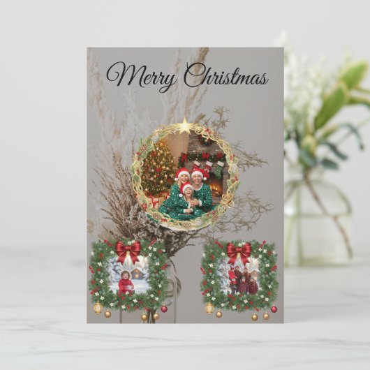 Family Christmas Photo Collage Card Bedankkaart (Staand voorkant)