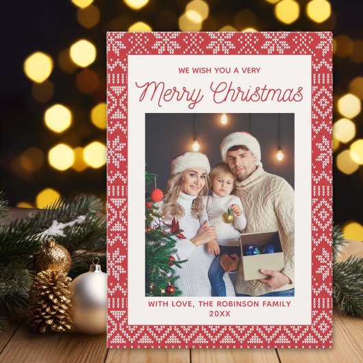 Family Christmas photo red Christmas background Kaart