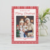 Family Christmas photo red Christmas background Kaart (Staand voorkant)