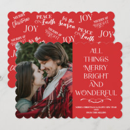 Family Christmas red photo Card Feestdagenkaart