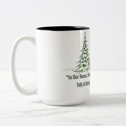 Family Christmas Tree Story Gift - t-shirt Tweekleurige Koffiemok (Links)