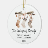 Family Christmas Watercolor Stockings Photo Keramisch Ornament (Links)