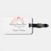 Family comes first red bow family name holidays bagagelabel (Achterkant horizontaal)