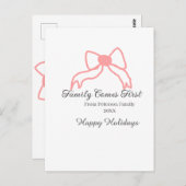 Family comes first red bow family name holidays briefkaart (Voorkant / Achterkant)