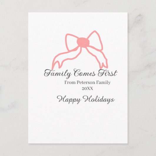Family comes first red bow family name holidays briefkaart (Voorkant)