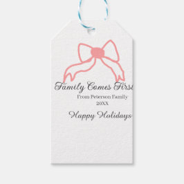 Family comes first red bow family name holidays cadeaulabel