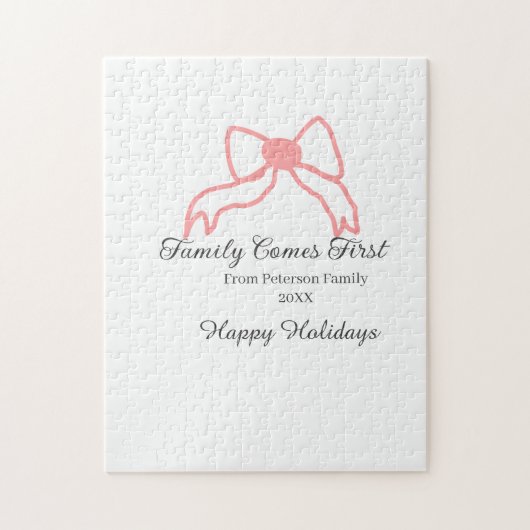 Family comes first red bow family name holidays legpuzzel (Verticaal)