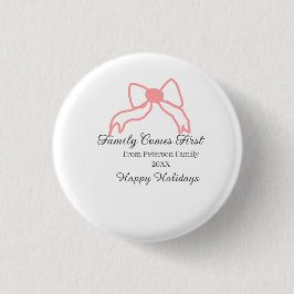 Family comes first red bow family name holidays ronde button 3,2 cm