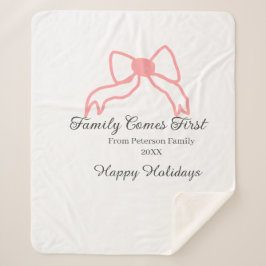 Family comes first red bow family name holidays sherpa deken
