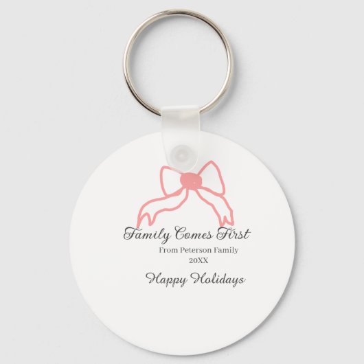 Family comes first red bow family name holidays sleutelhanger (Voorkant)