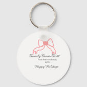 Family comes first red bow family name holidays sleutelhanger (Achterkant)